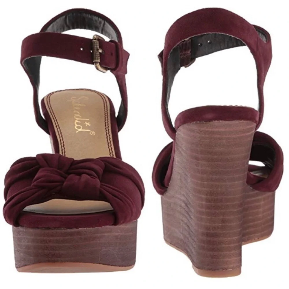Splendid Anthropologie Nada plum suede platform wedge open-toe heels